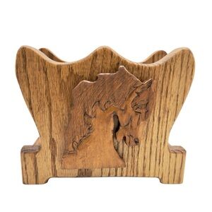 Vintage Hand Carved Wood Horse Letter Napkin Holder Equestrian Functional Decor